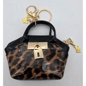 Mini Purse Charm Leopard Print Gold Hardware Holds Earphones Lipstick  #0347